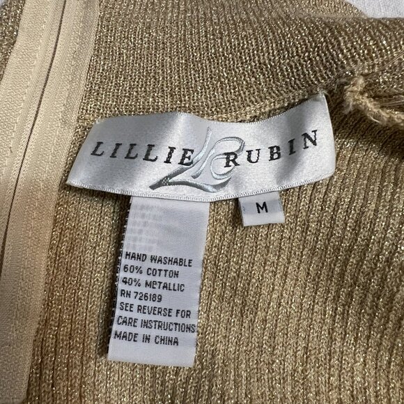 Lillie Rubin Gold Metallic Beaded Sleeveless Top M Peal Embroidered High Neck - Picture 4 of 6